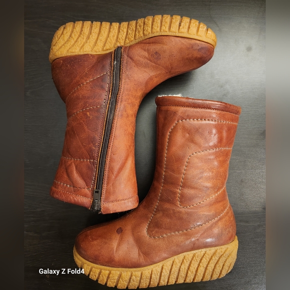 Vintage 70s 80s Husky Bastien Leather Sherpa Banff Boots Canada Womens US Size 6 - Picture 2 of 8